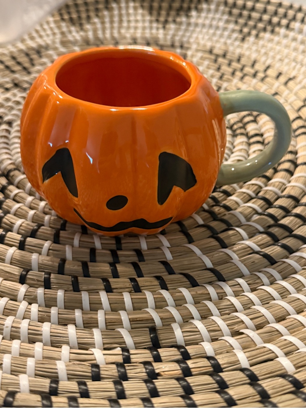 Orange Pumpkin Jack-O'-Lantern Ceramic Mug with Green Handle Hyde & EEK!